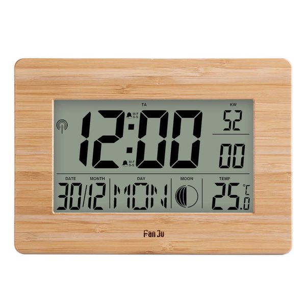 FanJu Orologio da parete digitale LCD Grande numero grande Tempo Temperatura Calendario Allarme Tavolo Orologi da tavolo Design moderno Ufficio Decorazioni per la casa 210724