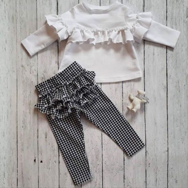 

newborn kids baby girl ruffle cotton pants leggings 2pcs outfits clothes, White