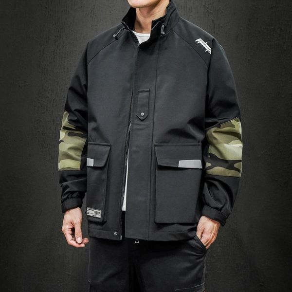 

men's jackets camouflage military jacket men cargo oversized stand collar loose fashion army clothing sport casual windproof caot, Black;brown