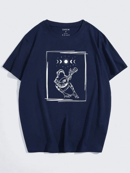 

men frog & moon print tee y3lu#, White;black