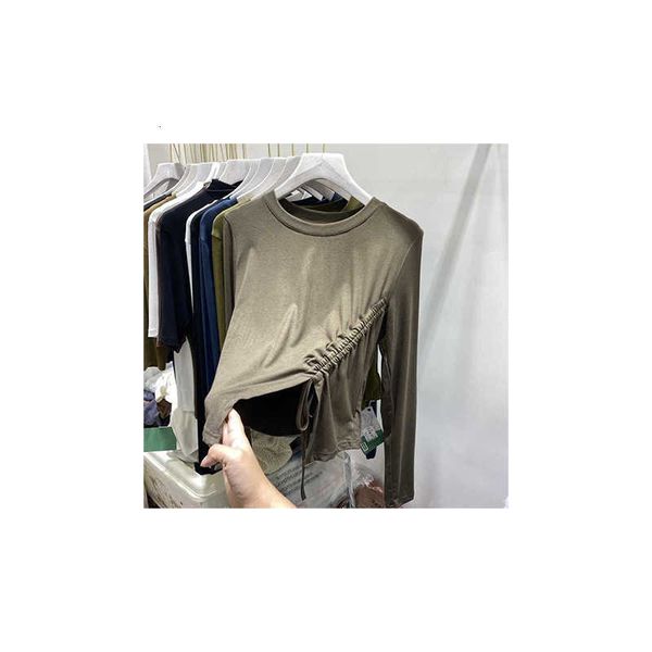 

women's sweaters fashionable fine thin split irregular drawstring long sleeve t-shirt women's autumn bottomed shirt, White;black