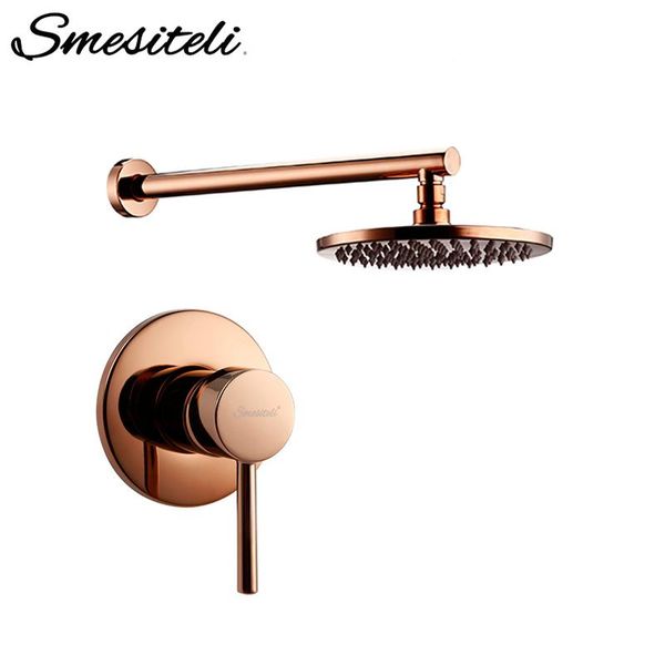 

rose gold bathroom solid brass shower diverter valve faucet set with 8-12 inch round head wall parts sets