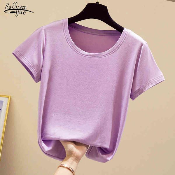 

summer tshirts women tees fashion solid 9 colors modal t-shirt round collar casual short sleeve shirts blusas 13461 210521, White