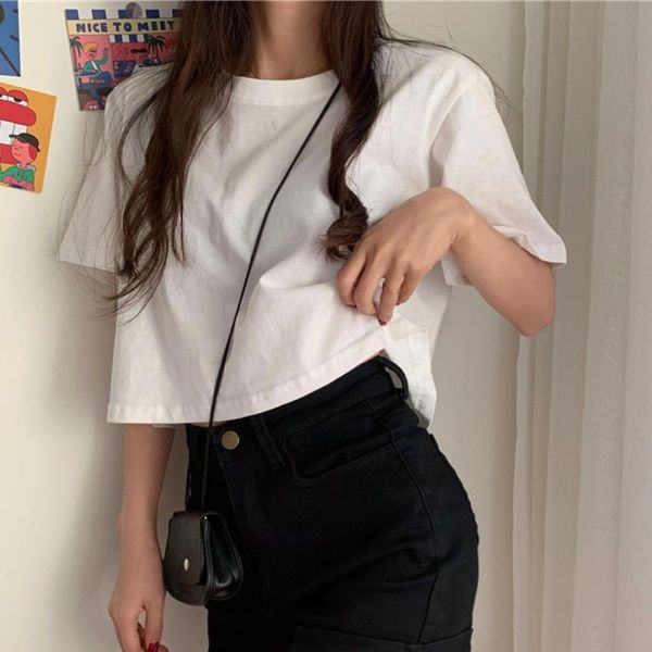 

women's t-shirt women white 2021 summer korean fashion cotton short sleeve basic bottoming loose outwear ulzzang minimalist tee