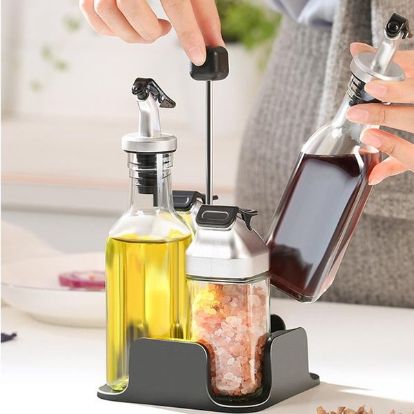 

storage bottles & jars 5pcs set oil and vinegar salt pepper dispenser with tray glass bottle stainless steel spout for
