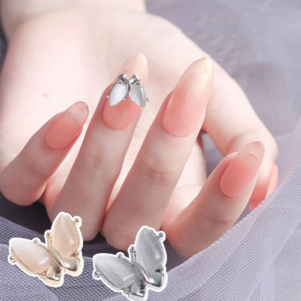 

nail art decorations net red cat's eye butterfly jewelry three-dimensional japanese metal decoration rhinestones 20pcs, Silver;gold