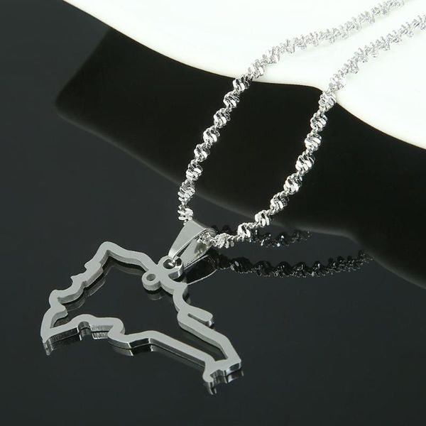 

pendant necklaces stainless steel dominican map necklace silver color of jewelry