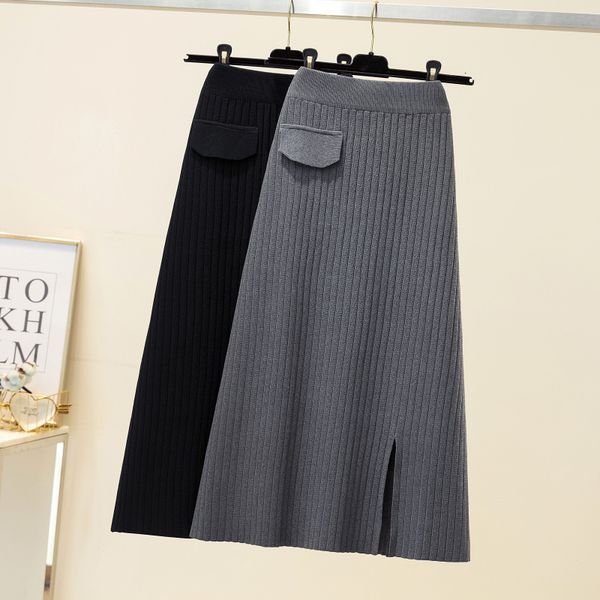 

skirts autumn and winter korean version of pure color plain mesh mid-length skirt high waist thin the line 2wq1, Black