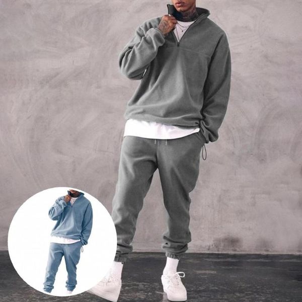 

men's tracksuits elastic waist 2 pieces pockets long pants sweatshirt sports suit for, Gray