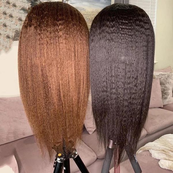 

lace wigs kinky straight 13x4 front human hair for women 250% high density wig brazilian remy closure, Black;brown