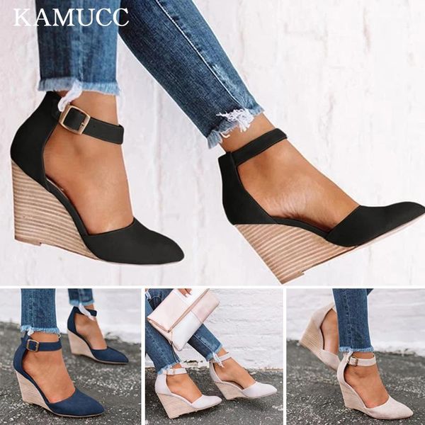 

sandals women vintage wedge shoes woman buckle strap straw thick bottom flats platform flock female summer 2021, Black