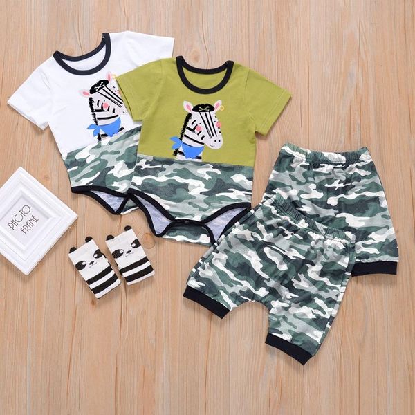 

clothing sets infant born baby girls boys clothes set summer cartoon zebra short sleeve bodysuits+elastic pants, White