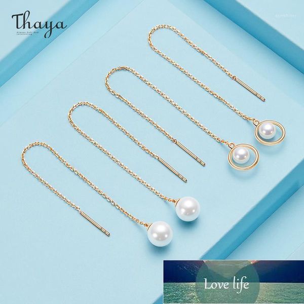 

stud thaya s925 silver pearl earrings tassel rose gold 9cm drooping handmade earring for women 2021 fine jewelry gif1, Golden;silver