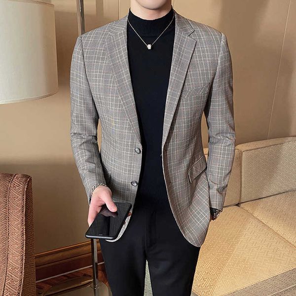 

retro plaid blazer masculino men business casual slim fit blazers suit jacket spring stage wedding mens coat costumes 210527, White;black