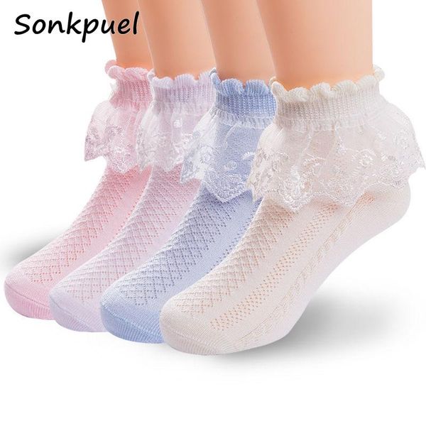 

to 6 yrs toddler baby socks child girls ruffle lace ankle cotton dress princess summer eyelet flower socking, Pink;yellow