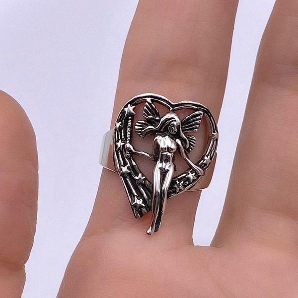 

cluster rings vintage silver colour angel ring for womens gothic steampunk party anniversary women jewelry, Golden;silver