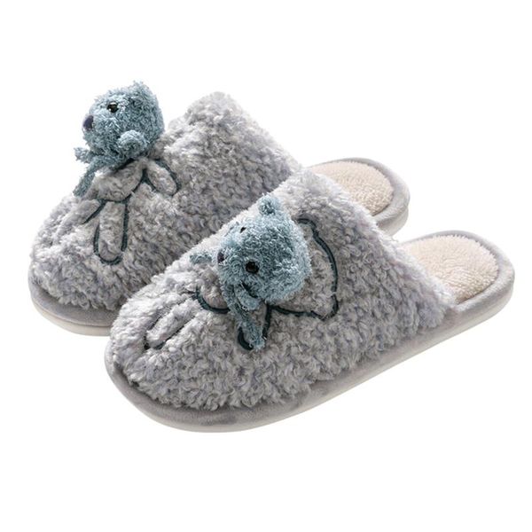 

slippers couples men winter slip-on cartoon pattern furry plush warm flat casual home for, Black