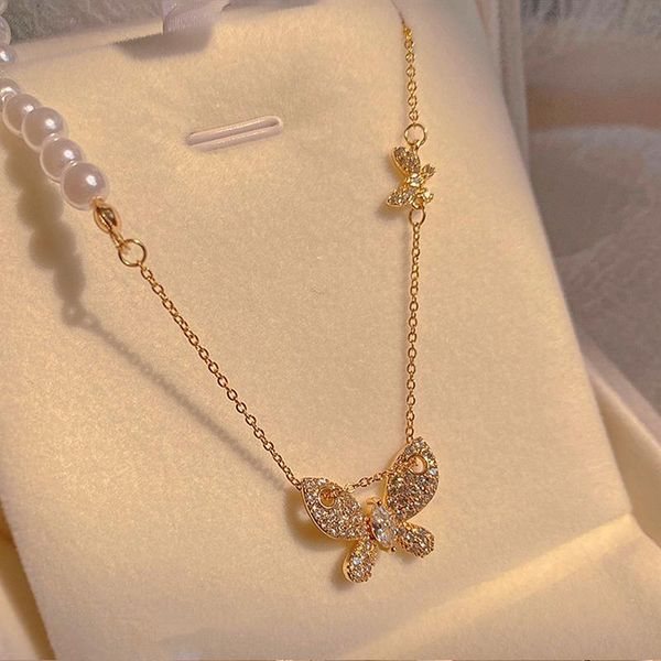 

pendant necklaces korean fashion butterfly chain necklace for women girl zircon temperament jewelry ins fine gift, Silver