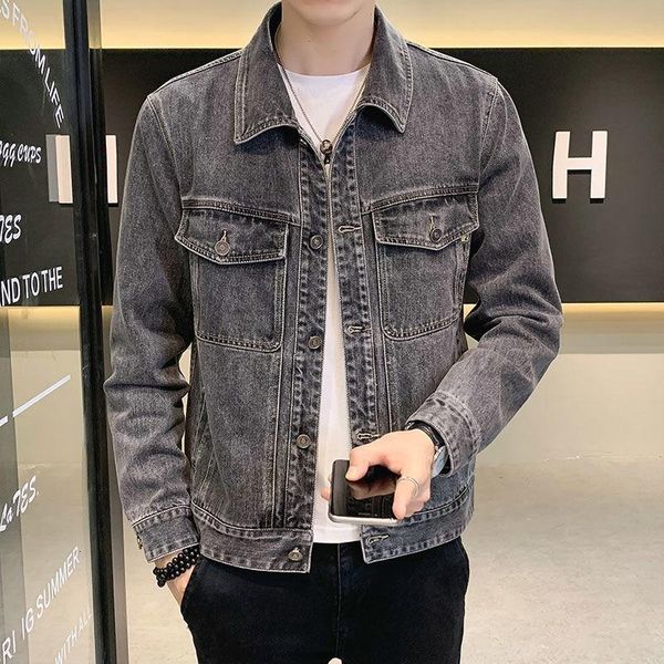 

men's jackets autumn denim jacket slim fit washed fashion, Black;brown