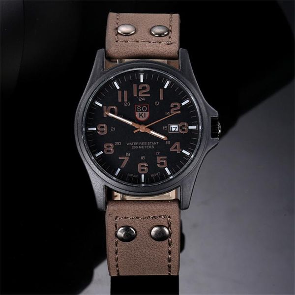 

wristwatches brand men watch mans clock men's date leather strap watches sport quartz military wristwatch relatio masculine 4 color d30, Slivery;brown