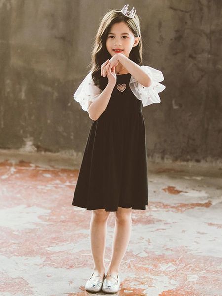 

girl's dresses summer fashion princess mesh elegant baby girls heart puff sleeve kids birthday party dress toddlers children's clot, Red;yellow