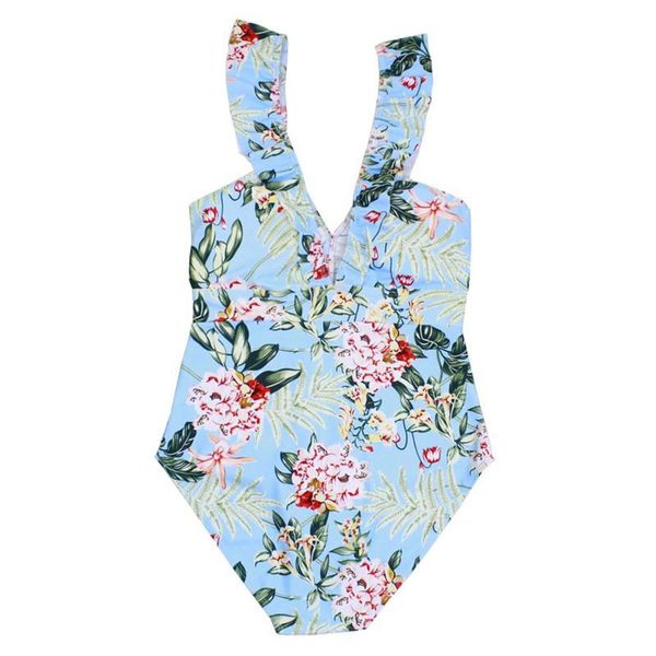 

one-piece suits woman striped blue one piece swimwear retro v neck ruffled push up padded high waist swimsuit
