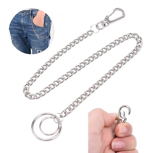 

38cm long hip hop keychain men women wallet belt chain trousers hipster pant key ring with a clip jewelry, Silver