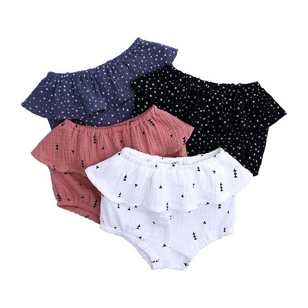 

shorts born baby bloomers ruffled girls pants cotton linen dot summer pp kids short 1-5years, Black