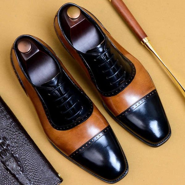 

dress shoes lacing genuine leather formal for men wedding business brogue oxford shoe black and brown square head brand