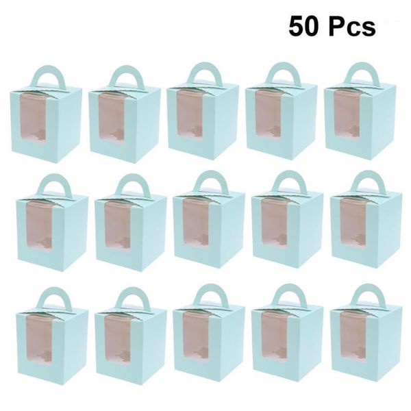 Embrulhe de presente 50 pcs janela portátil Desigm muffin box de papel copos de pudim embalagem para armazenamento use azul