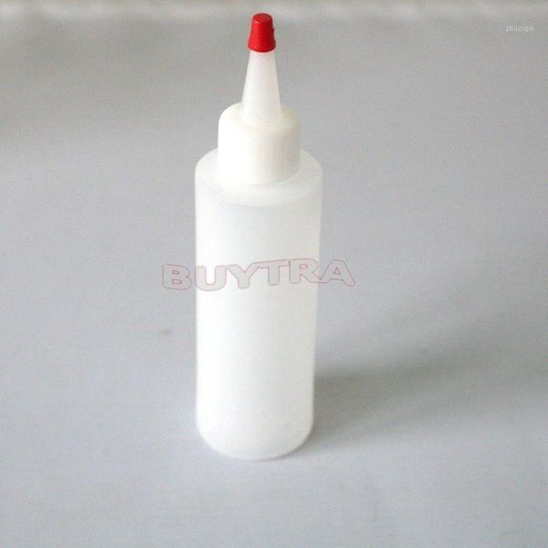 

storage bottles & jars small 4 oz clear round squeeze bottle with removable red cap common used for manual dispensing refillable glue