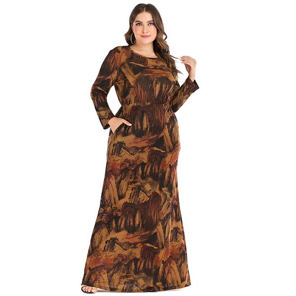 

plus size abaya muslim dress women spring retro print vintage ropa maxi long dresses dubai islamic clothing moroccan kaftan 6xl, Red