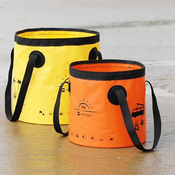 

outdoor bags 1 pcs 10l 20l portable bucket water storage bag thickened pvc mesh cloth waterproof car fishing folding