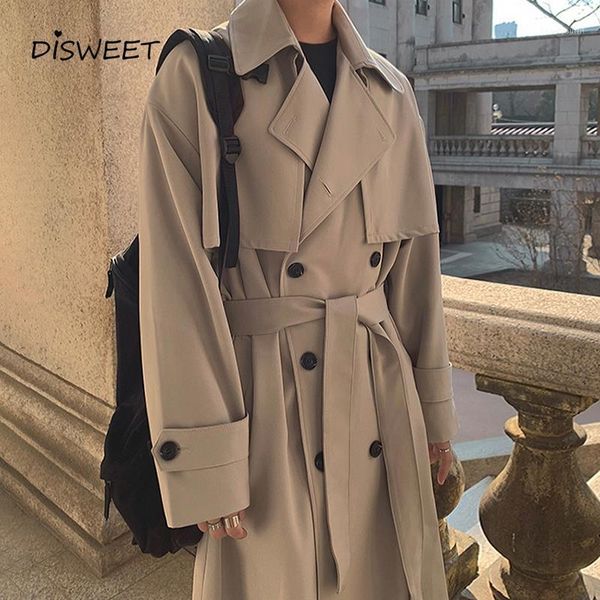 

men's trench coats solid lapel men korean loose belt long jackets simple slim double-breasted warm coat boy 2021, Tan;black