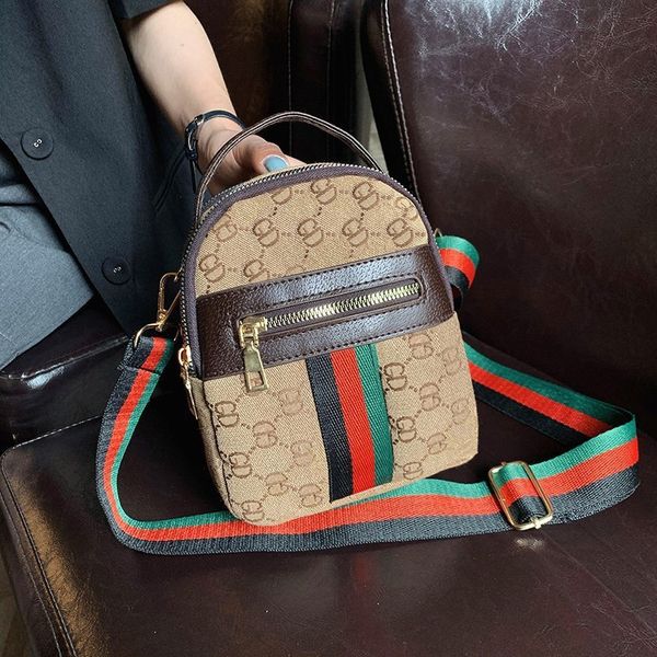 

new women's bag fashion printing multi pocket small single shoulder messenger bag red black green wide shoulder belt