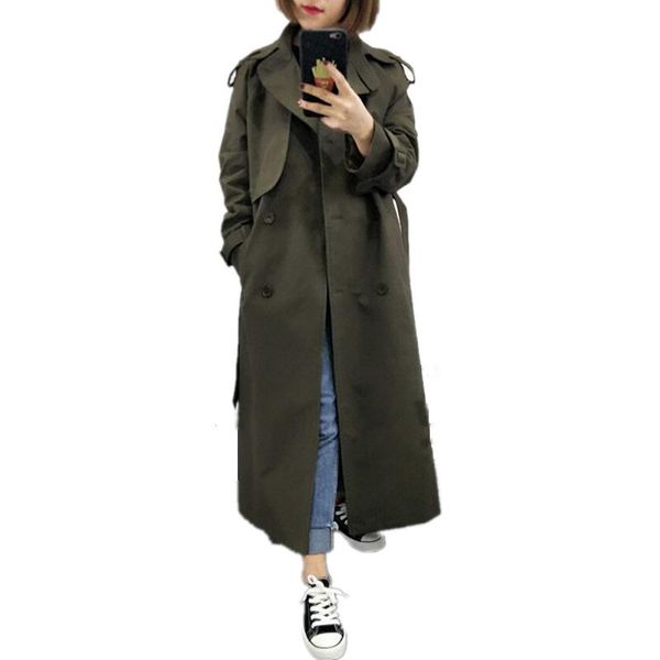 

women's trench coats uk brand fashion 2021 fall /autumn casual double breasted simple classic long coat with belt chic female windbreak, Tan;black