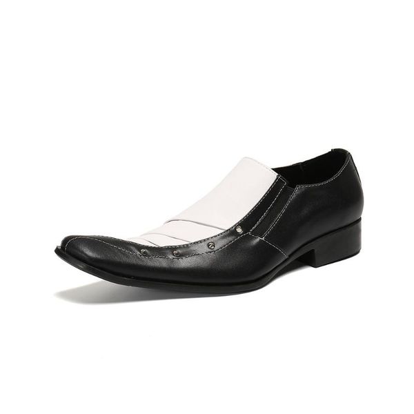 

luxury men party dress shoes breathable fashion wedding casual patent leather male flats rivets black white