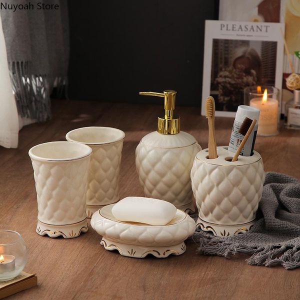 

european ceramic bathroom supplies soap dish/lotion bottle/toothbrush holder mouthwash cup home decoration accessories bath accessory set