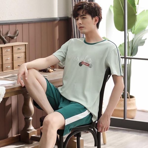 

men's sleepwear men pajamas short sleeve shorts pure cotton summer style large size set-outer wear tracksuit homewear, Black;brown