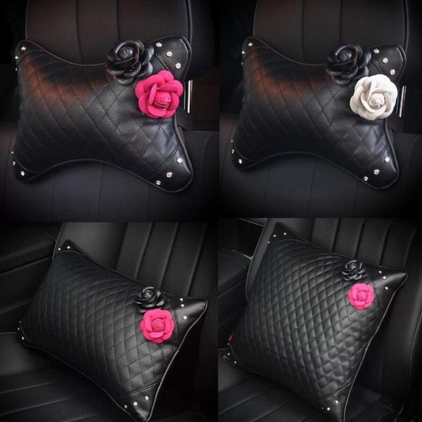 

steering wheel covers women car styling flower headrest lovely leather crystal seat neck auto safety supplies