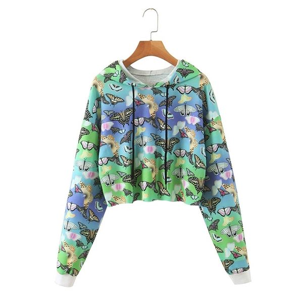 

hsa hoodies multicolor casual women drawstring hooded sweatshirt autumn tie dye butterfly short chic streetwear 210430, White