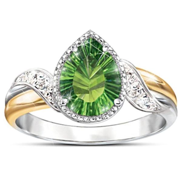 

wedding rings charm zircon vintage bridal ring green stone crystal engagement for women jewelry, Slivery;golden