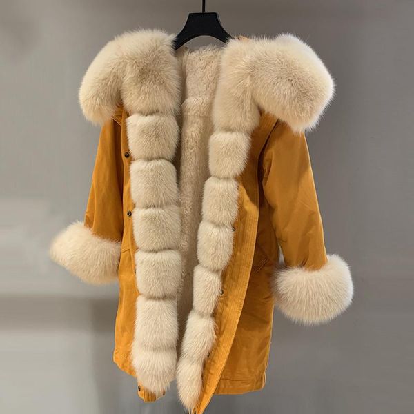 

women's fur & faux winter woman coats and jackets real parkas with natural hooded trim outwear thick female rex, Black