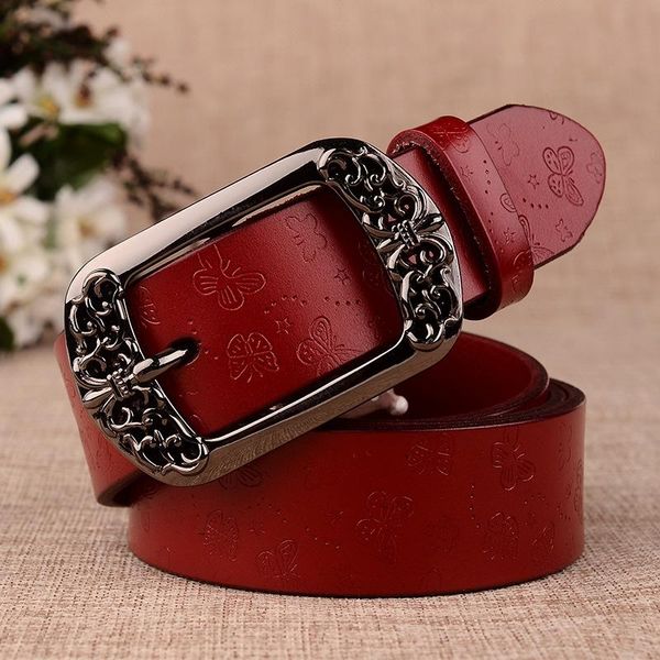 

belts explosive ladies pin buckle leather belt women's retro casual decoration carved all-match, Black;brown