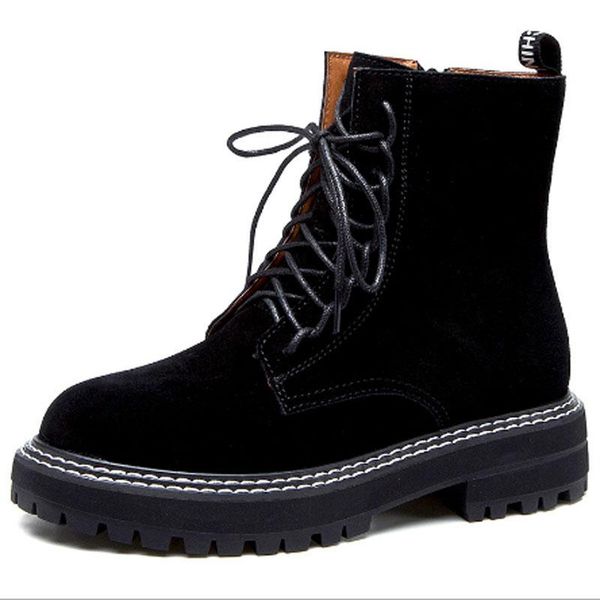 

boots women's snow motorcycle fashionable suede leather short, Black