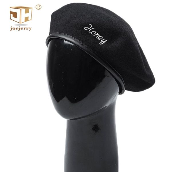 

berets joejerry wool beret black leather flat cap french hat embroidered female lletter women winter 2021, Blue;gray