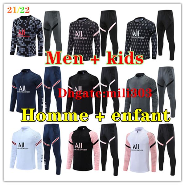 

men + kids 21 22 messi football tracksuit survetement 2021 2022 maillots de foot mbappe sergio ramos wijnaldum sportswear soccer training su, Black
