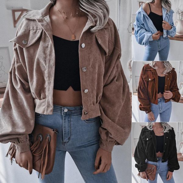 

women's jackets autumn and winter lantern long-sleeved corduroy fashion short female jacket, Black;brown