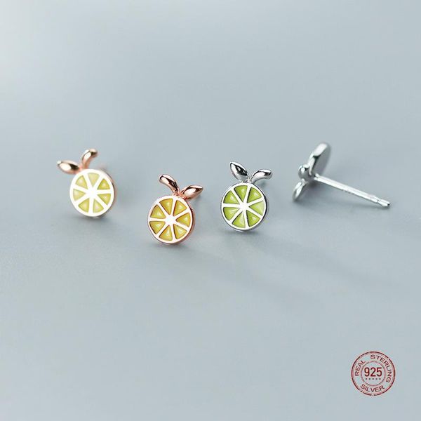 

stud lko cute female 925 sterling silver earrings enamel summer lemon for women boho fine jewelry accessories, Golden;silver