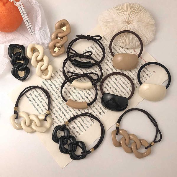 

korean dongdamen milk tea color headband leather band acrylic chain hairpin versatile hairpin accessories, Slivery;white